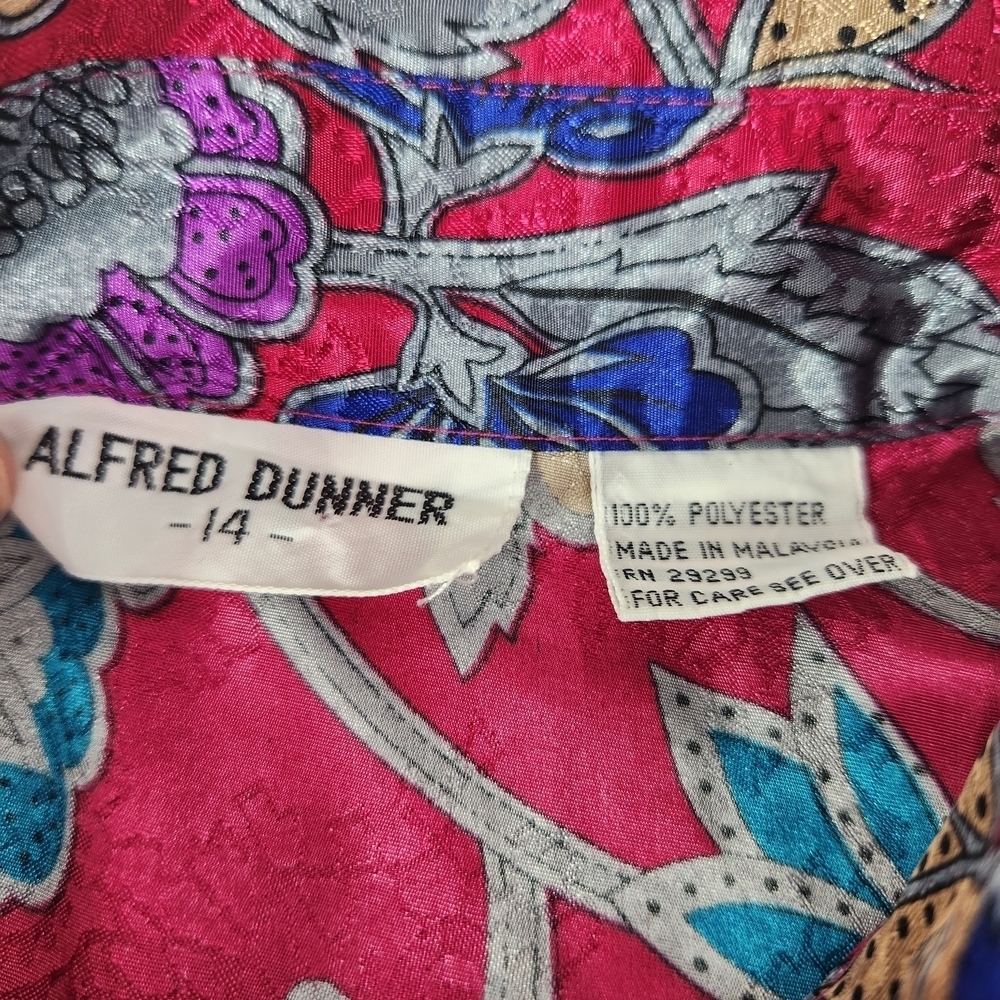 Vintage Alfred Dunner Blouse Size 14 Wine Red Floral Paisley Long Sleeve 80s 90s - Picture 8 of 10